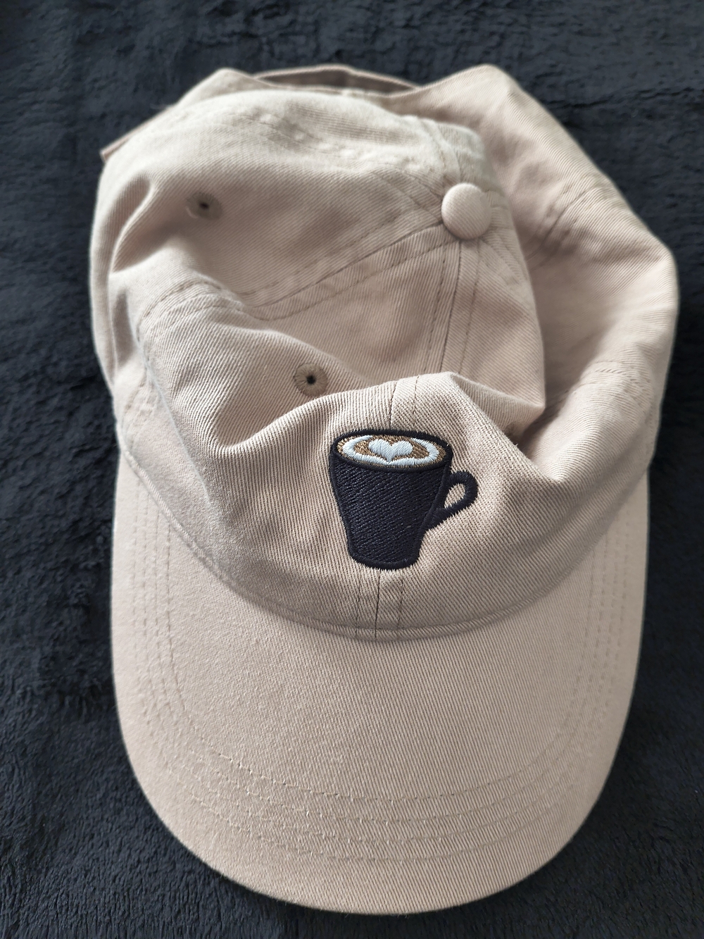 Alternative Beige Baseball Cap with Coffee Cup Embroidery